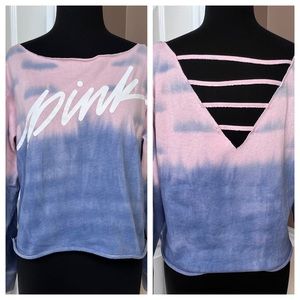 ⭐️ PINK Victoria’s Secret Tie Dye Ombré Open Back Crop Sweatshirt Size XS